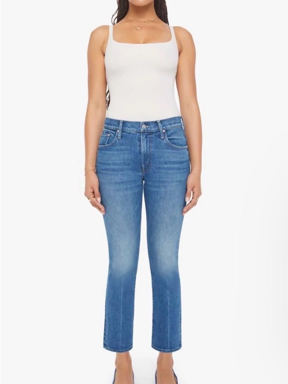 Mother insider ankle Mid-Rise Straight Jeans in Medium Blue